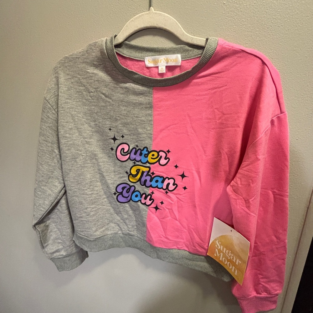 Colorblock Crop Top - Pink & Gray